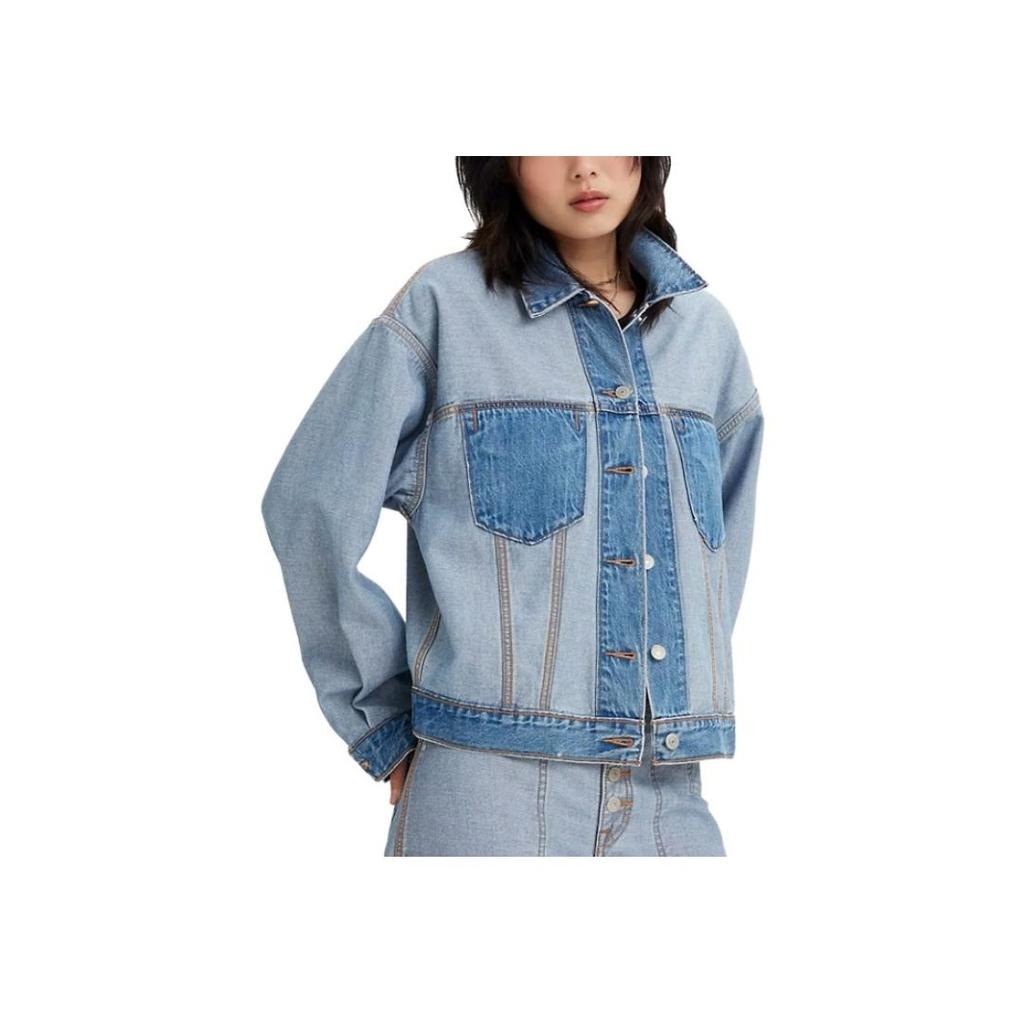 Levis Color Block Button Down Long Sleeve Jacket Women jackets Blue A6049-0000