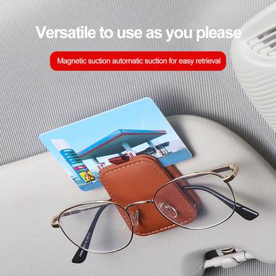 Support magnétique multifonctionnel pour pare-soleil de voiture, clip de rangement pour lunettes en cuir, porte-cartes, accessoires d'intérieur