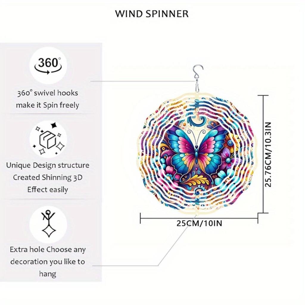 Dynamic Outdoor Wind Chime Decor - Colorful Butterfly & Floral Metal Spinner (High-End Sublimation Craft)