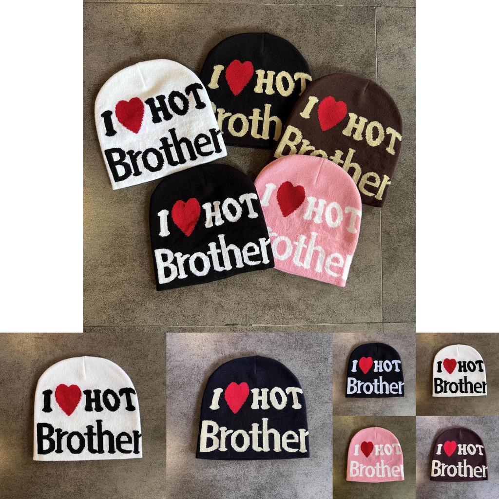 Knit Hat For Women Men Heart Letter Pattern Warm Winter Beanie For Casual Wear