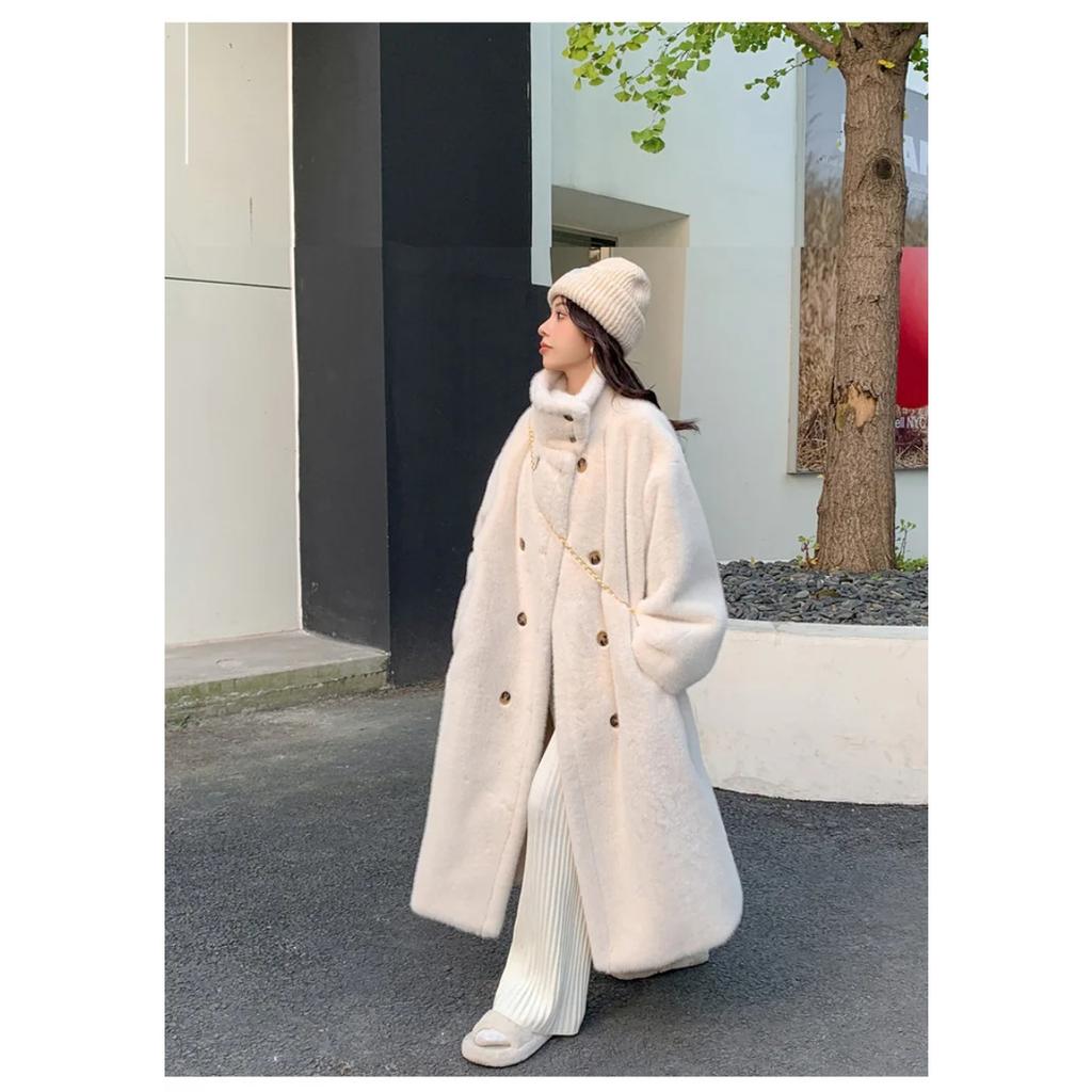VAYLA Damen Kunstpelz Lange Mäntel Jacken Stehkragen Mantel Dick Warm Y2k Streetwear Jacke Elegant Arbeit Freizeit Oberbekleidung Herbst Winter
