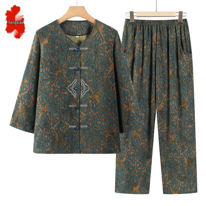Women s Retro Print Casual Two-Piece Set 3XL