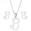 Härligt Guld Färg Kattunge Katt Rostfritt Stål Smyckesset Halsband Herr Collares Mode Ihåligt Kattörhänge Halsband Tass Smycken