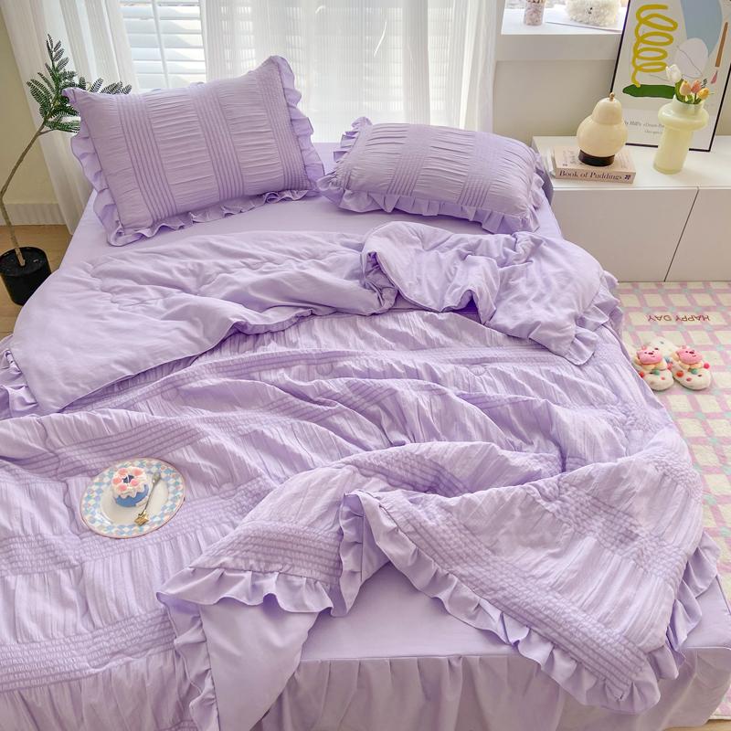 

Летнее прохладное одеяло 2024 года, новое корейское однотонное одеяло из пузырчатой пленки, летнее одеяло с кондиционером, оборчатый край 150x200 1pcs