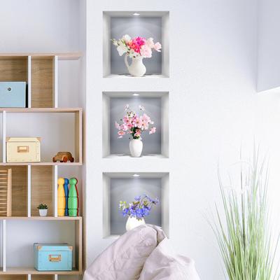 3 fogli adesivi murali flessibili modello di vaso di fiori per finestra finta rimovibile alla moda
