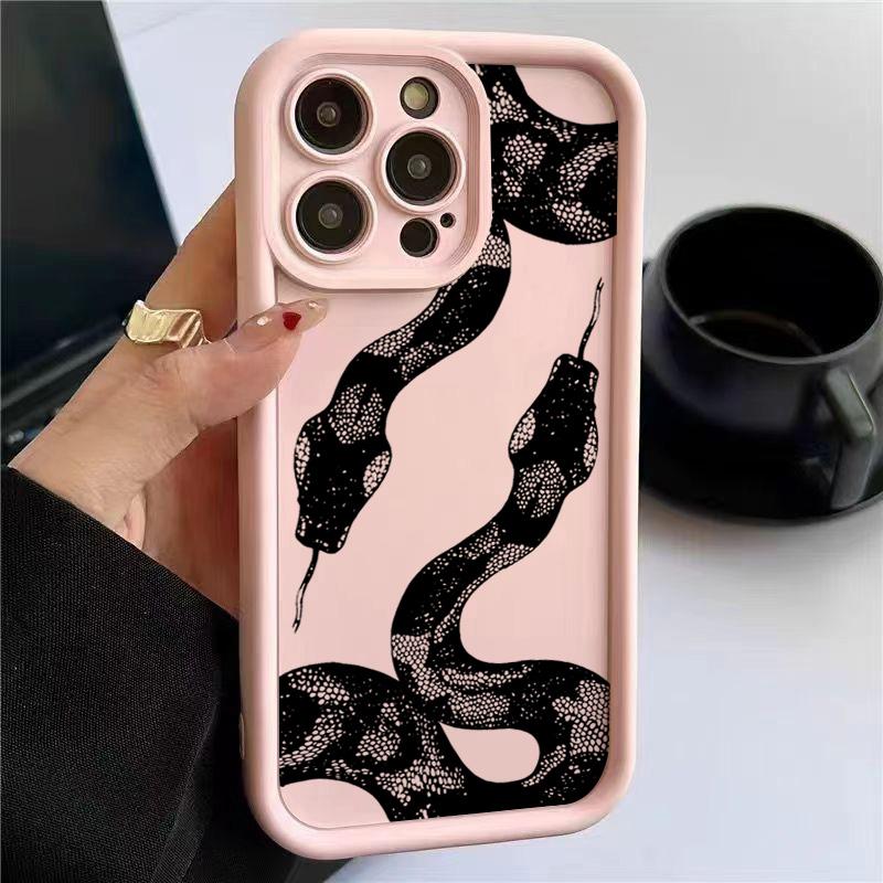 Black Snake Print Phone Case For iPhone 17 16 15 14 Pro Max 13 12 11 XS X XR 7 8 Plus 17Air Shockproof Candy Soft Silicone Cover