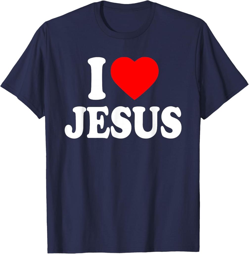 I Love Jesus Graphic Print Men's Short Sleeve Cotton T-Shirt Casual Trip Tee