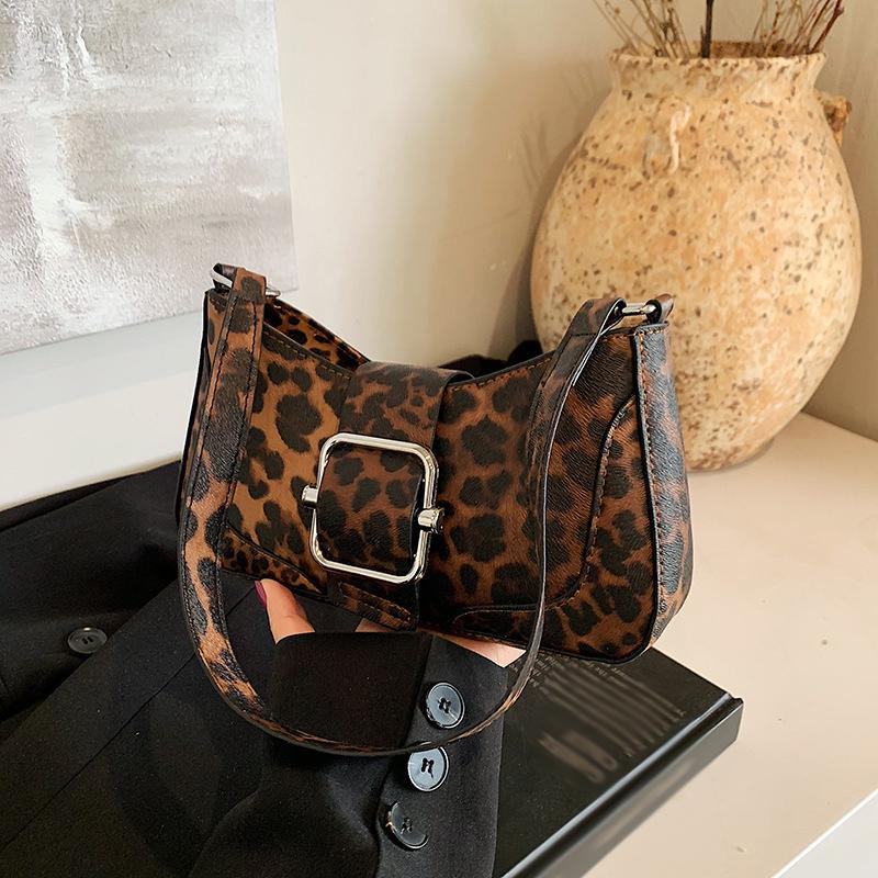 PU Women Crossbody Bag Leopard Print Bag Fashion One-shoulder Underarm Bag Niche Design Messenger Bag