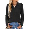 Women's Fashionable Solid Color Long Sleeved Collar Pocket Loose T-shirt Top