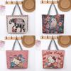 Elephant Hello Kitty Butterfly Embroidered Canvas Tote Bag With Seamed Stitching For Daily Use