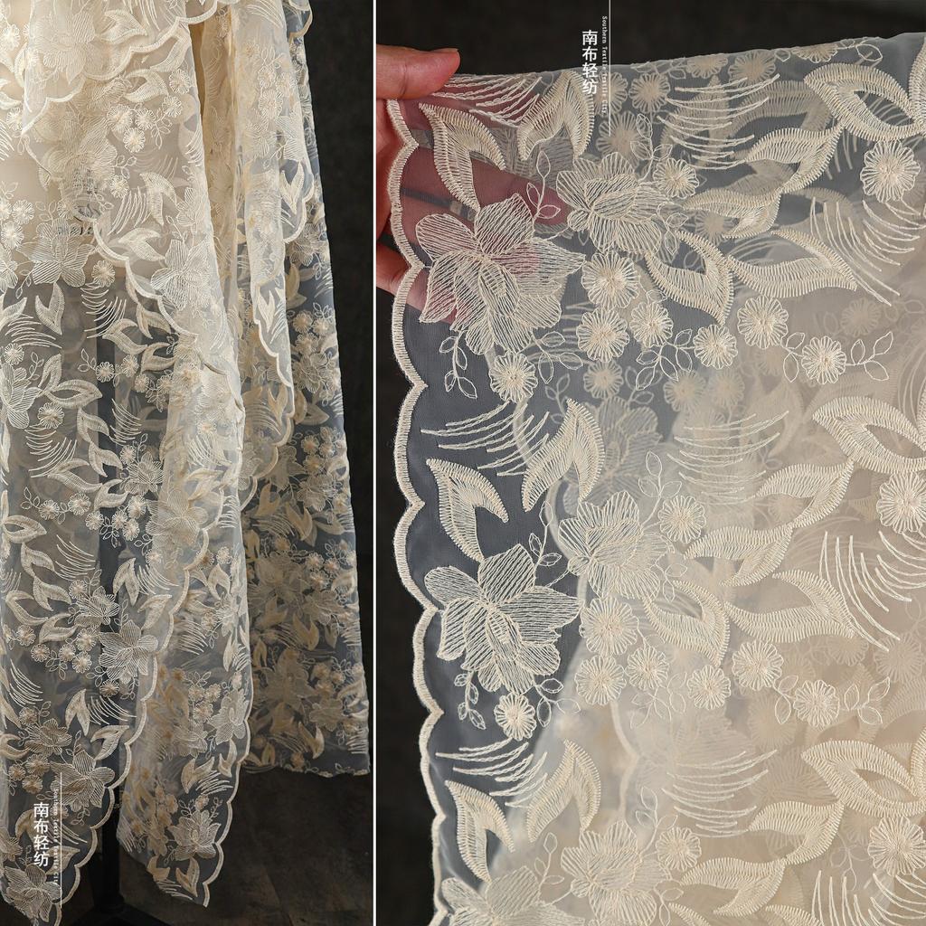 100x130cm Broderimönster Nätspets Jacquard Kreativ DIY Halvtransparent Bröllopsklänning Kjoldesigner Tyg