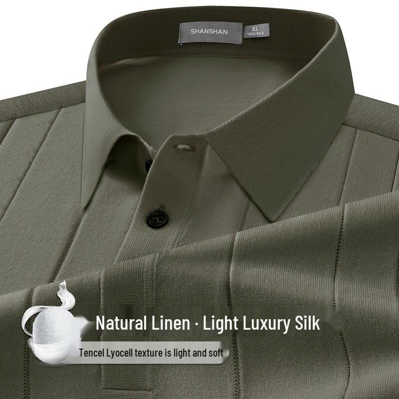 SHANSHAN Men s Mulberry Silk Blend Knitted Short-Sleeve Polo Shirt M
