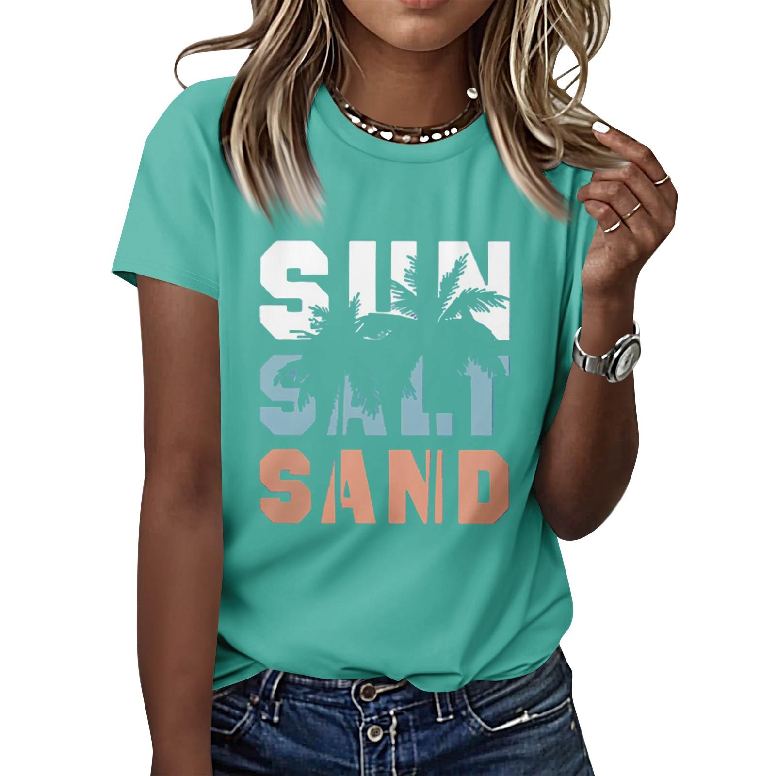 

Women s Casual Printed T-Shirt Round Neck Pullover Short Sleeve Top S