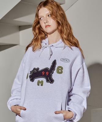Meow! Cat Embroidered Unisex Hoodie Ahp1120 (White Melange)
