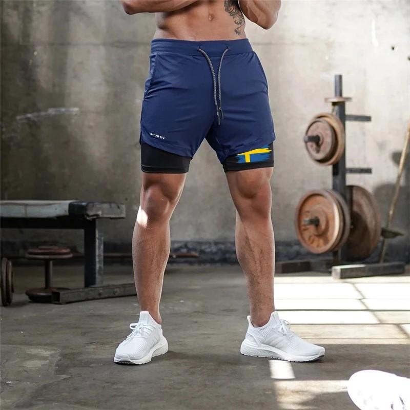 Sweden Flag Camouflage Muay Thai Kick Boxing Shorts Men Women Unisex Casual Sportswear Double Layer Quick Dry Training Sport Gym Fitness Workout