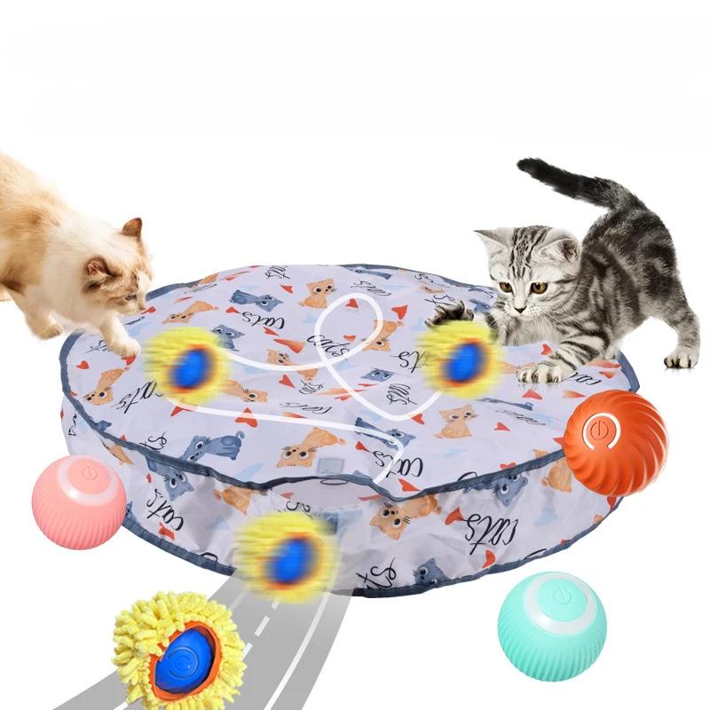 Double Layered Cat Toys Circular Cover Gaming Cover Pet Kittens Games Plush Stuffed Hidden Toys Plastic Interactive Pet Products with Charge Jump Ball