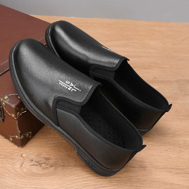 Spring and summer men's casual leather shoes waterproof and oil-proof chef shoes soft-soled non-slip work shoes hotel work leather shoes men