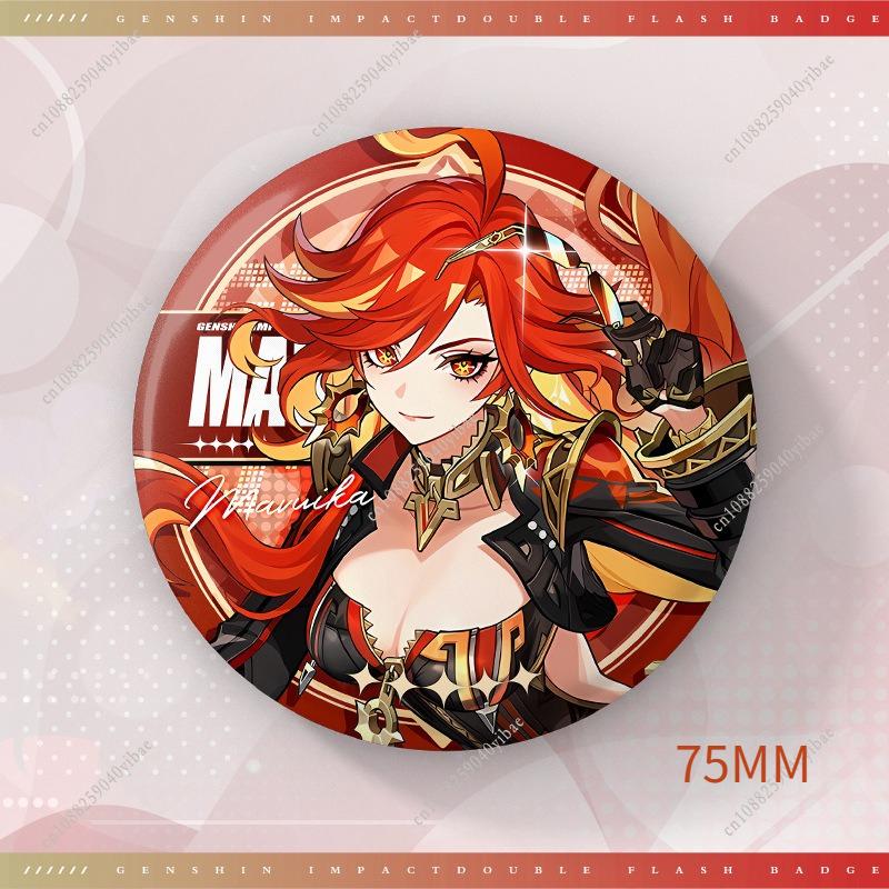 75MM Game Genshin Impact-3 Round Badge Anime Brooch Pin Cosplay Hu Tao Cartoon Figure Clothing Backpack Accessories Fans Gifts
