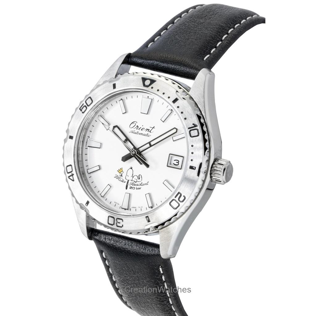 Orient Mako 40 Peanuts Limited Edition Leather Strap White Dial Automatic Diver's RA-AC0Q08S 200M Men's Watch