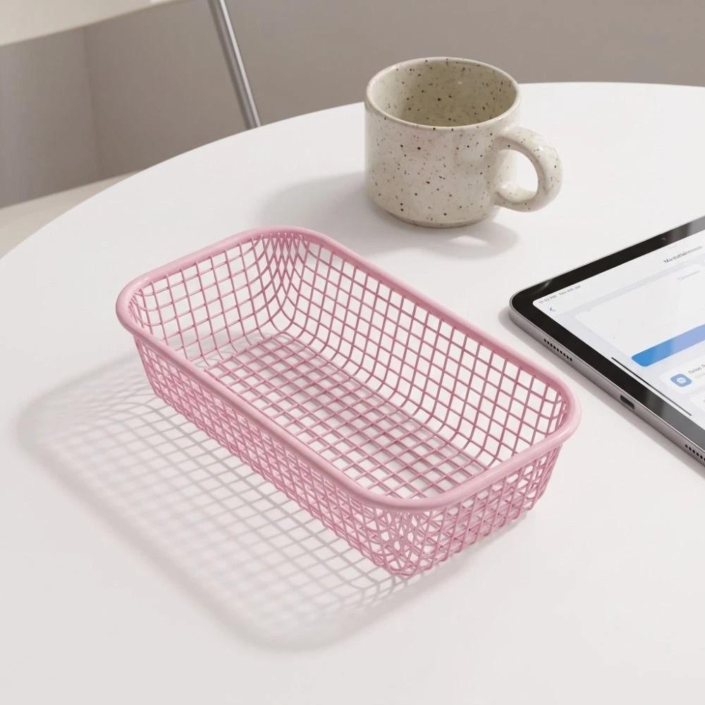 Multi-functional Desktop Storage Basket Hollow Out Large Capacity Sundries Organizer Basket Iron Candy Color Stationery Holder