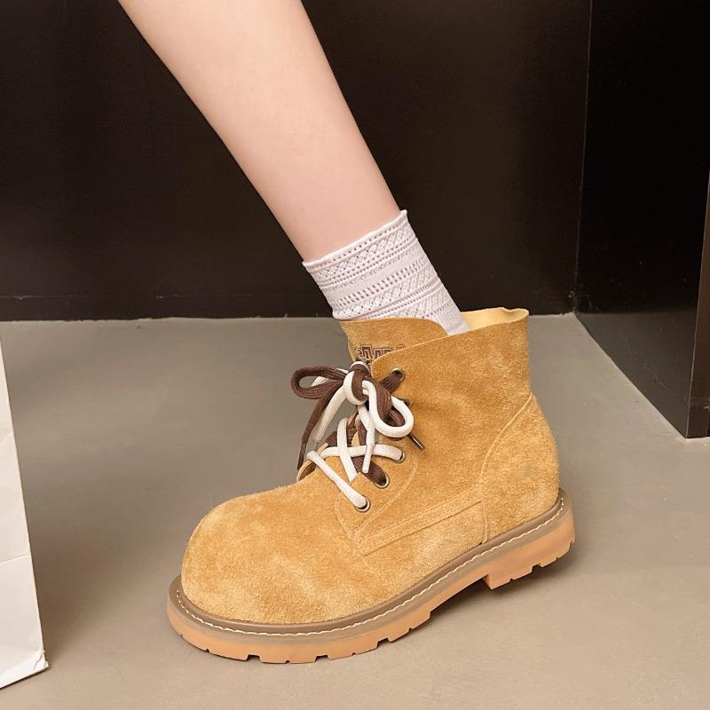 Frosted leather beach Martin boots women's new spring and autumn thick heel single boots big head knight locomotive boots