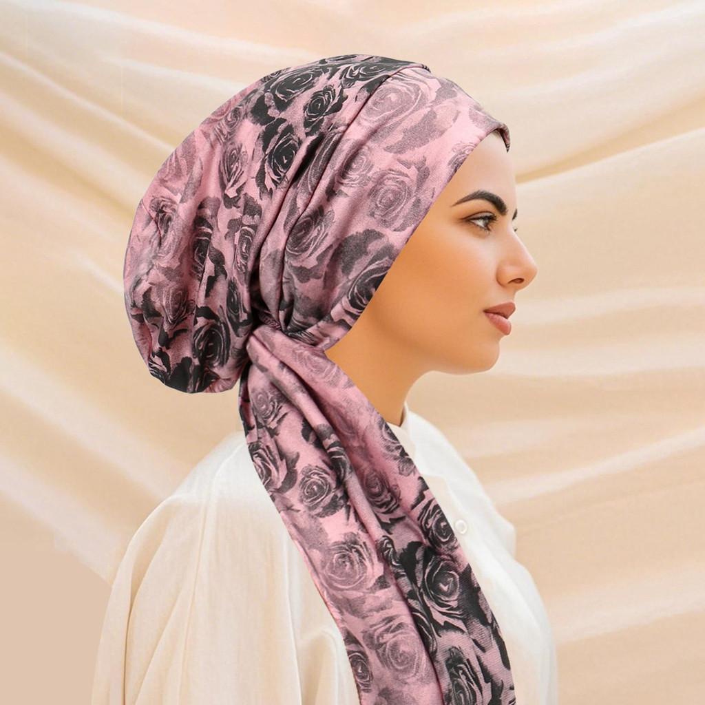 Vintage Rose Pattern Headscarf Hat With Tie Strap For Women Summer And Winter Wear