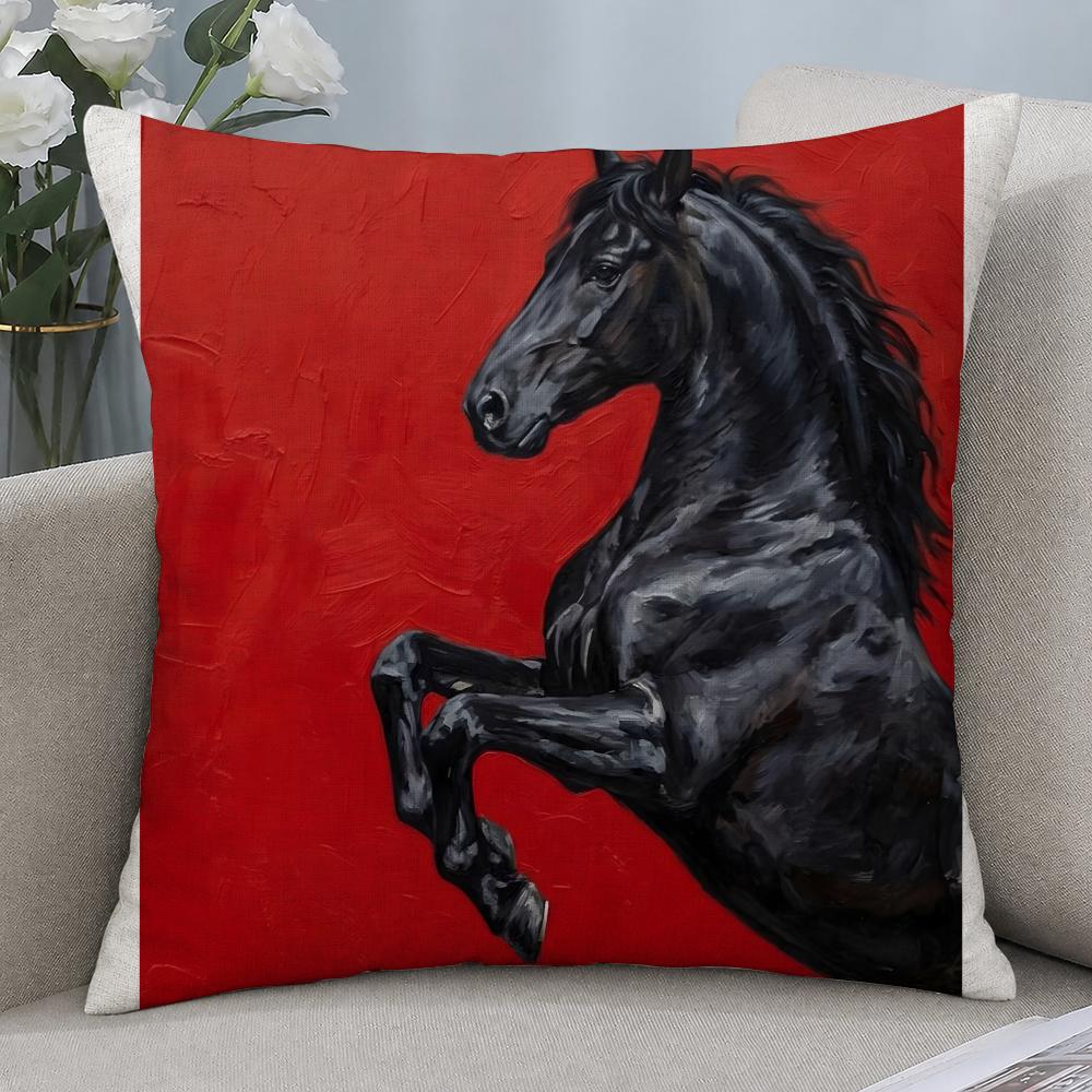 Art Rider Horse Painting Cushion Cover Cushion Covers Natural Linen Breathable Sofa Bedroom Decor Pillowcase