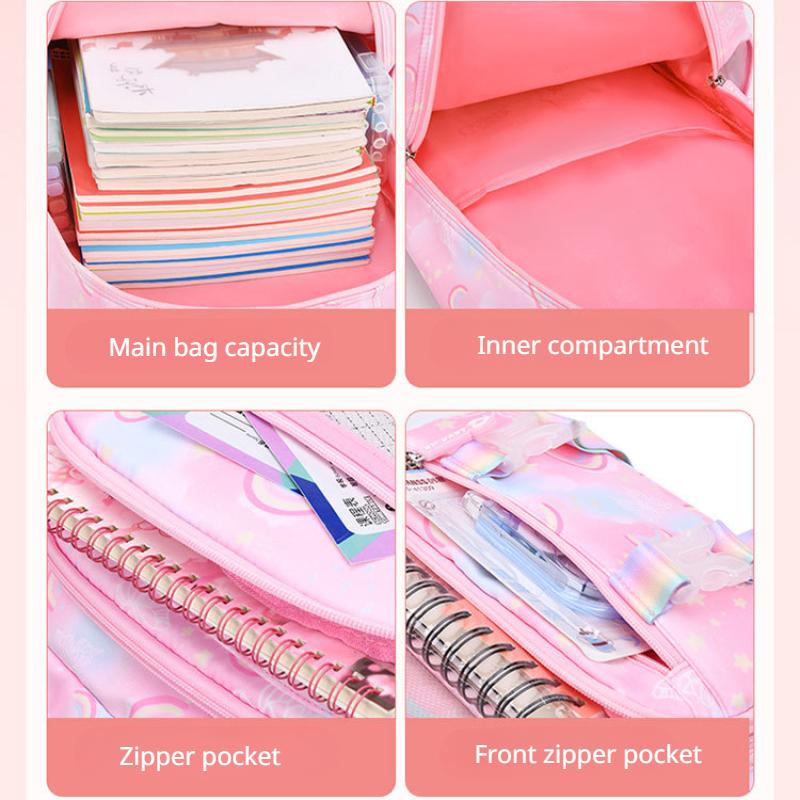 Elementary School Girls Backpack Fashion Rainbow Butterfly Pattern Study Bag Lightweight Refrigerator Door Open Children Rucksack Class 1 3 To 6