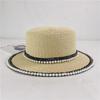 French Retro Pearl Lace Flat Top Straw Hat Women's Tide Summer Outing Seaside Sun Hat Beach Hat