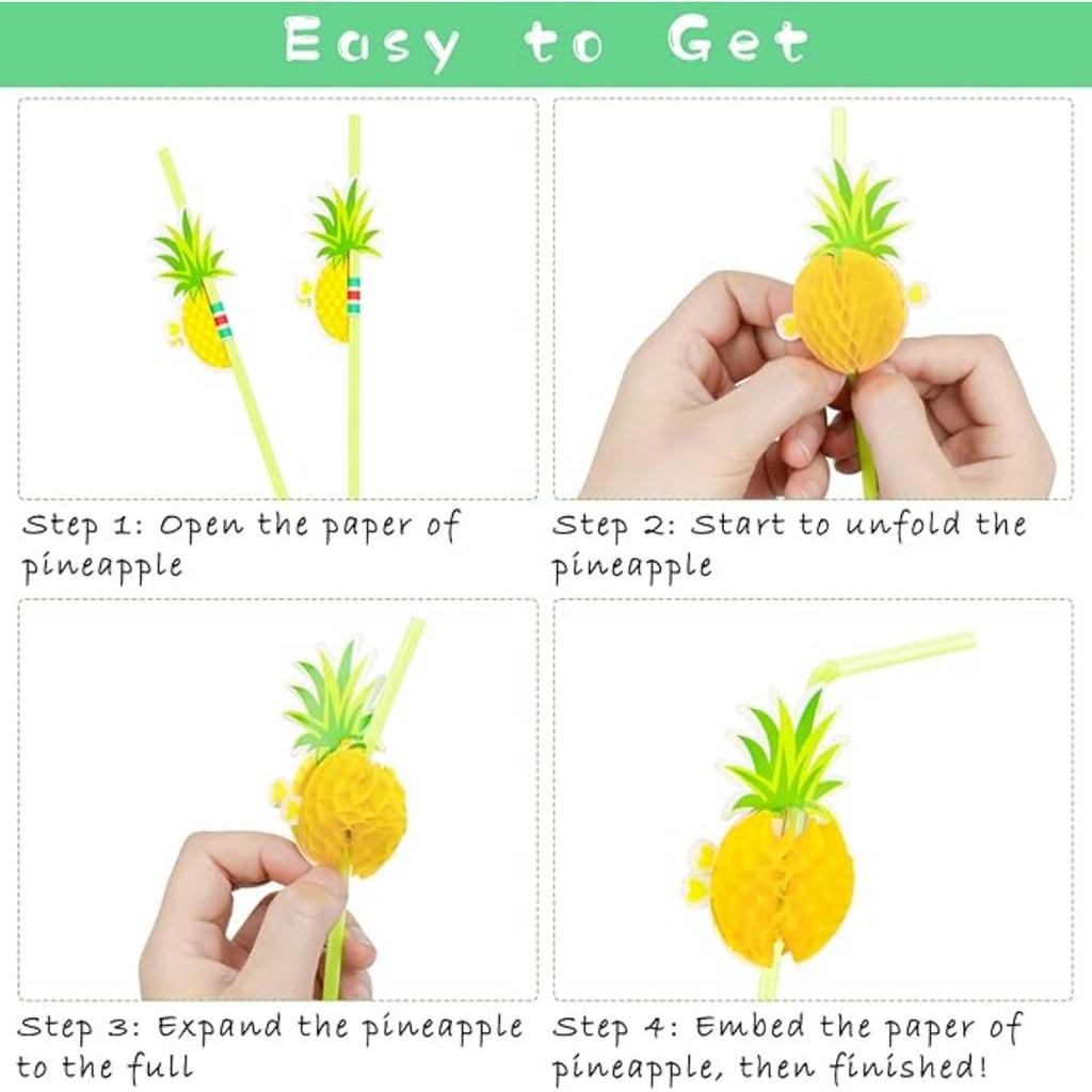 Pineapple Straws Pineapple Drinking Straws Tropical Straws Cocktail Straws Hawaiian Straws for Luau Party, Pool Party, Hawaiian Party Supplies,50 Pcs