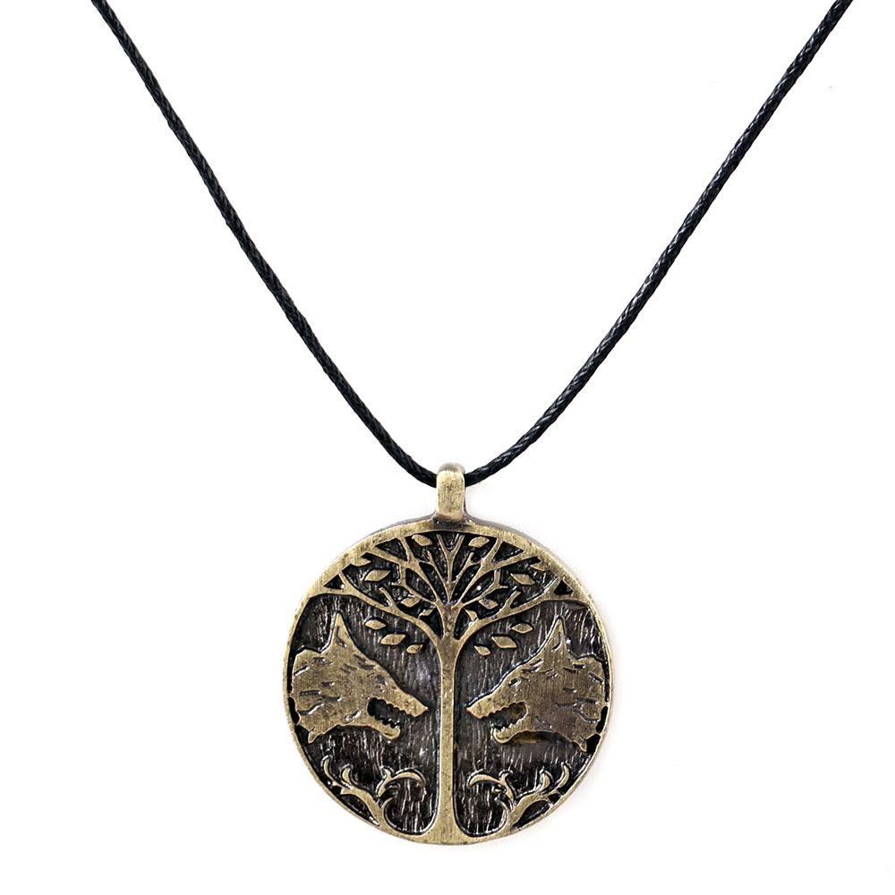 Viking Wolf Necklace Bronze Silver Pendant Couple Gift Norse Tree of Life Jewelry for Men Women