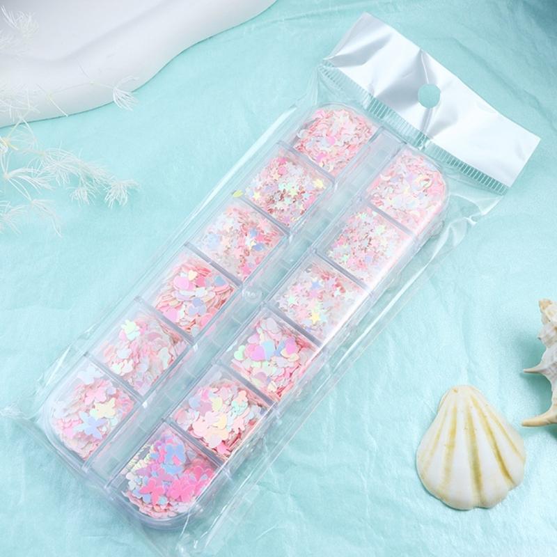 Nail Embellishments Nail Sequins Colorful Nail Glitter Paillette Mixed Size Nail Art Stickers for Nail Decors 12-Grid