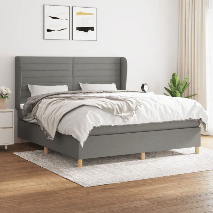 VidaXL Divan Bed with Mattress Dark Grey 180x200cm Fabric - Model 3128622