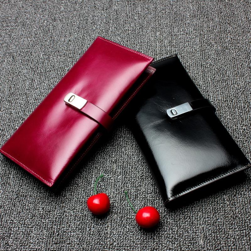 New FRlD Leather Women's Wallet Long Wallet Oil Wax First Layer Cowhide Clutch Bag Plus
