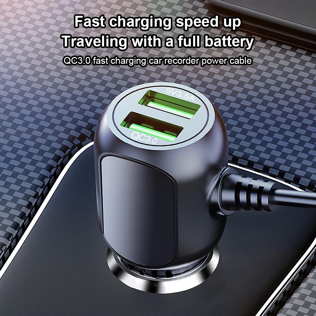 2 In 1 Plastic Dash Cam Car Charger 12V-24V Double USB Fast Charging Mobile Phone Lighter Power Cable Accessories