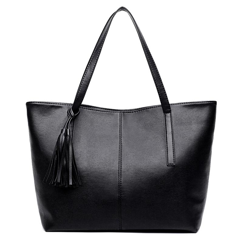 Yogodlns Big Size Fashion Women Handbag Totes Pure Color Large Shoulder Bags Tassel Decor Purse