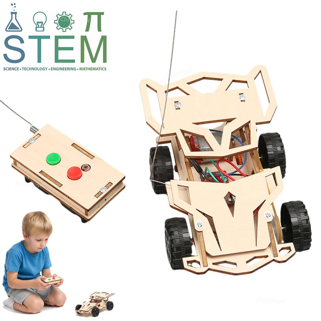 DIY Wooden Remote Control Car Wooden Four Wheel Drive Racing Assembling Science Experiment Kits KIDS STEM Educational Toy