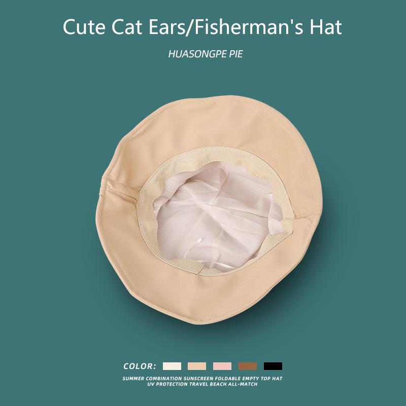 Warm Bucket Hat Women Cute Cat Ear Fisherman Cap Autumn Winter Hats For Women Korean Design Casual Cartoon