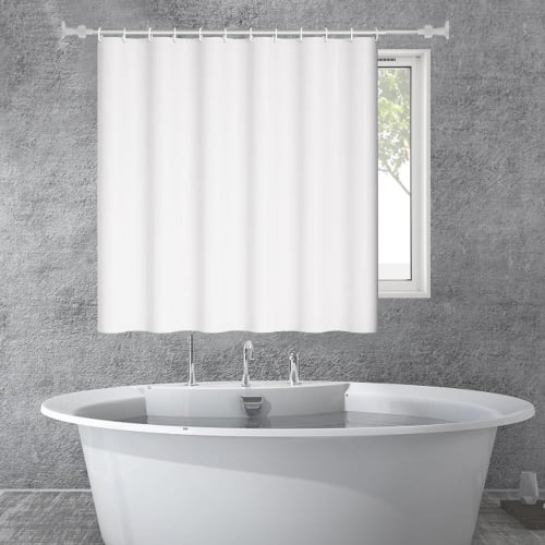 AooYo Shower Curtain, 100 x 80cm, Short Length, Waterproof and Mildew Resistant, for Small Window Units, Bath, Bathroom Window, Solid White Polyester,