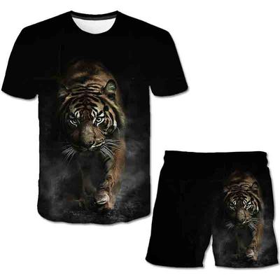 Baby Boys And Girls Clothing Set Tiger Animals T Shirt Children T Shirt Tops+Short Pants 2pcs Outfits Kids Toddler Costume Suit