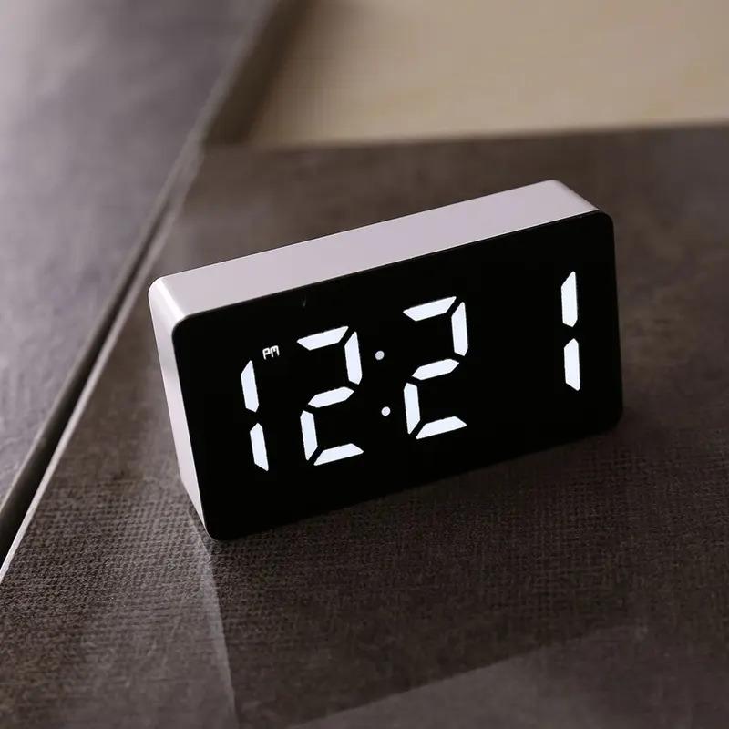 LED Electronic Watch Mirror Alarm Clock - Home Furnishings Smart Small Tools, Desk Digital Bedroom Decoration Table Accessory