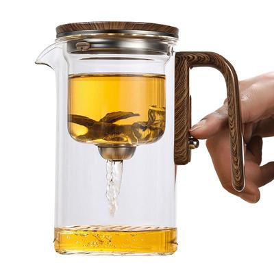Glass Teapot With Infuser With Wooden Handle Water And Tea Leaves Separation Teapot Magnetic Tea Brewing Artifact