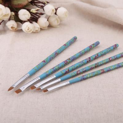 5 Stück Nail Art Holz UV Gel Salon Stift Flacher Pinsel Set Punktierwerkzeug