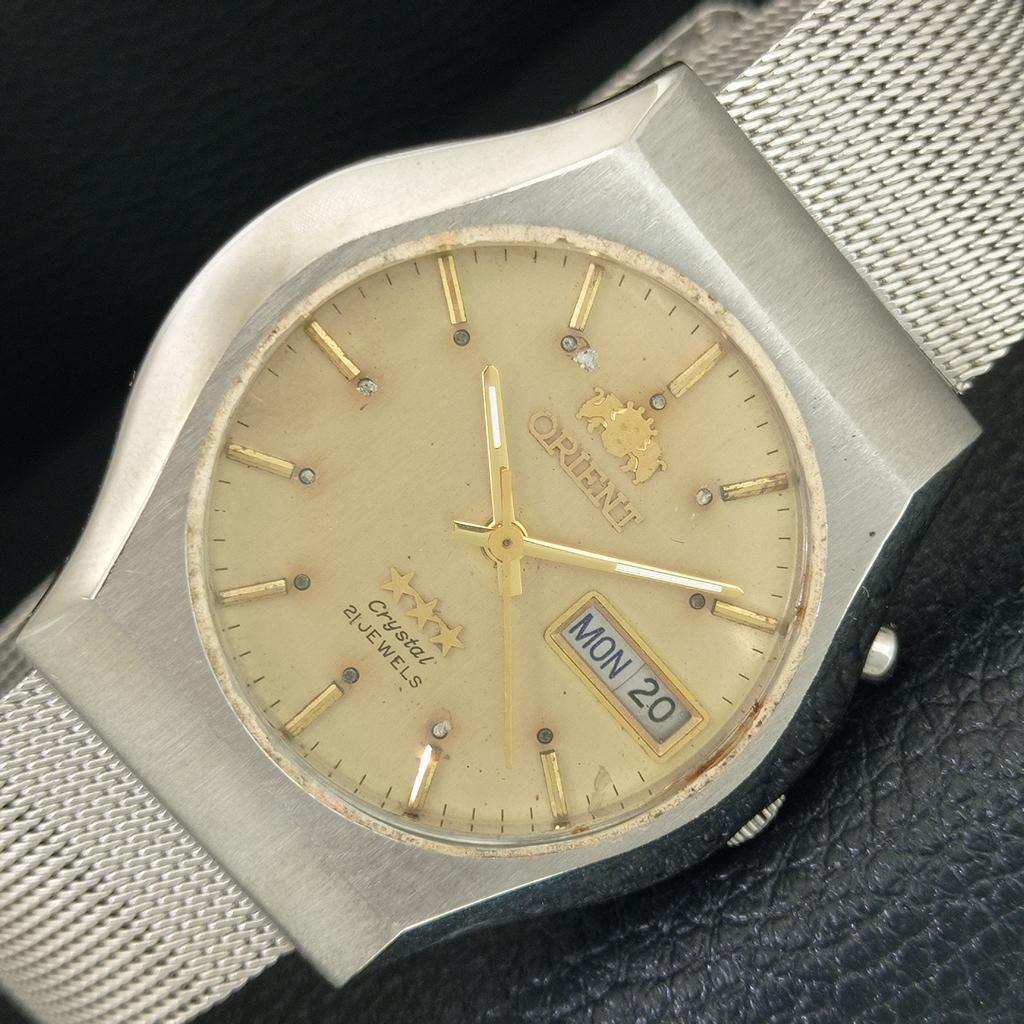 ВИНТАЖНЫЕ ORIENT CRYSTAL АВТОМАТИЧЕСКИЕ 46941 ЯПОНИЯ МУЖСКИЕ ЧАСЫ С ОРИГИНАЛЬНЫМ ЦИФЕРБЛАТОМ a705009-1 beige