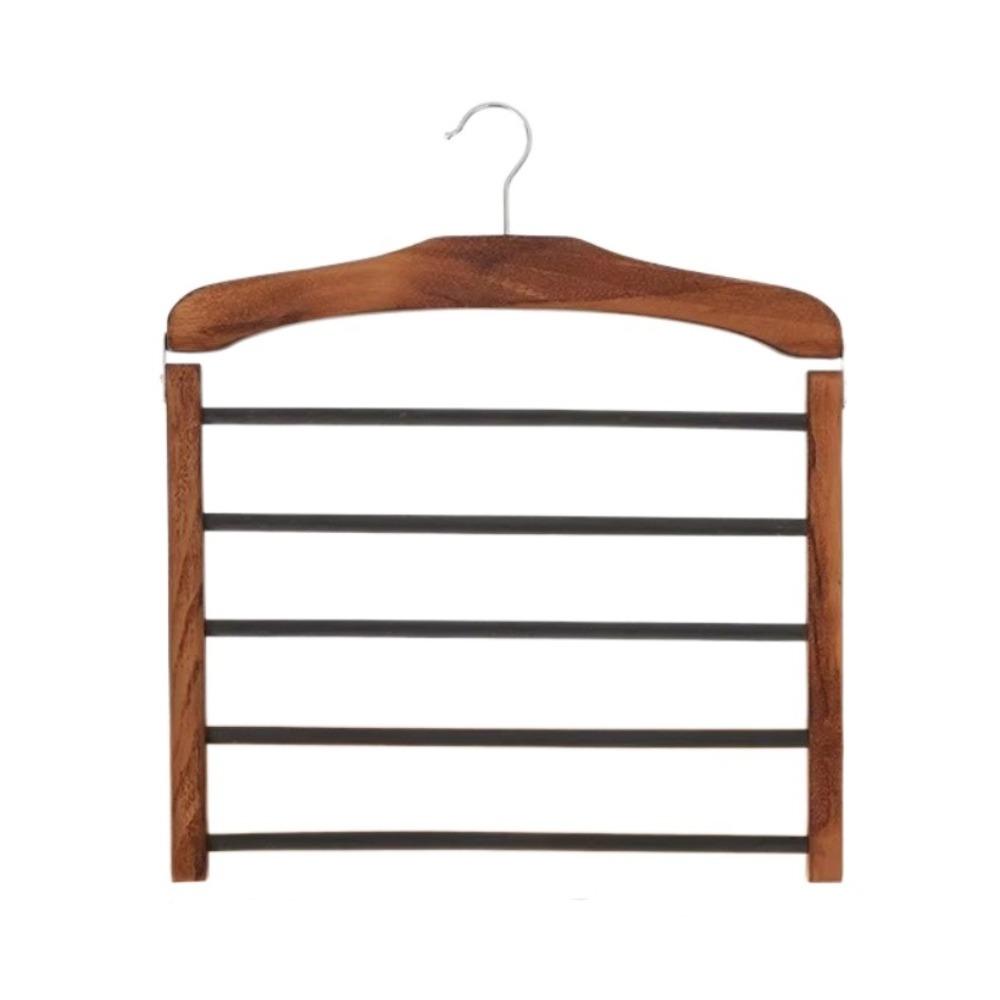 Premium Quality 5-layer Pants Hanger Wooden Flocking Tie Storage Rack Anti-slip Closet Organizer For Ties, Scarves & More