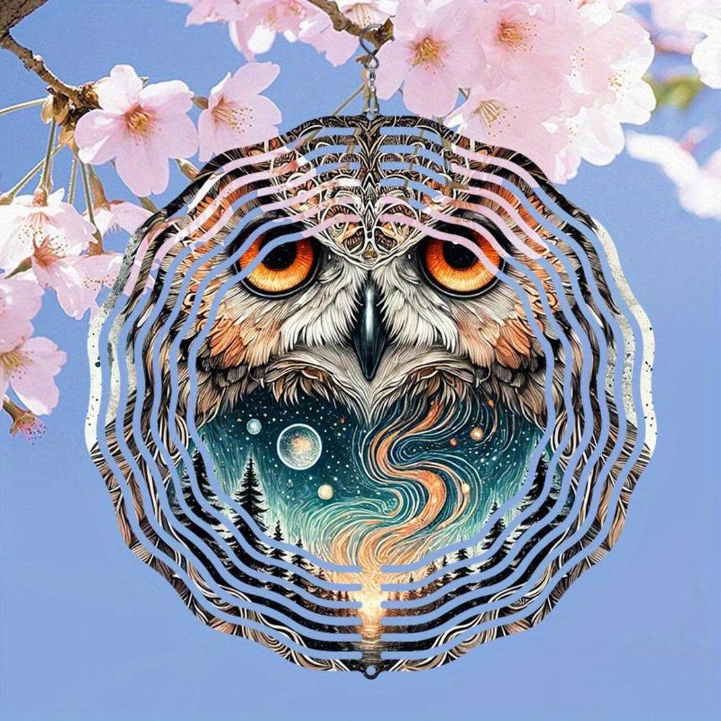 Dynamic 2D Metal Wind Spinner Mystical Owl Design Vibrant Nature Patterns Durable Outdoor Garden Decor Perfect Gift Yard Art Autumn Display