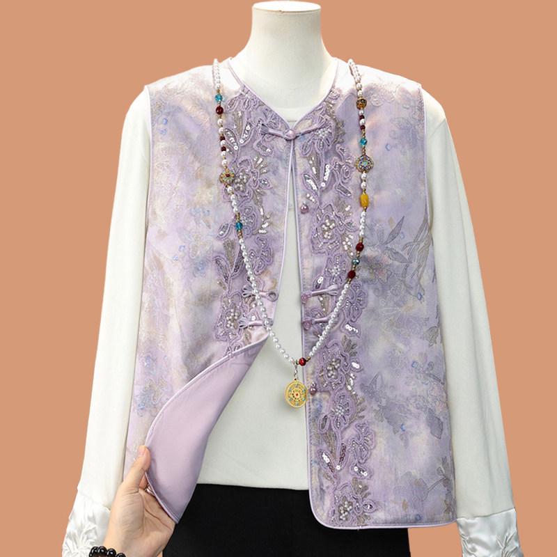 

Chinese Style Spring Vest Jacket for Middle-Aged & Elderly Women - Frog Button Design for Mother s Day M (for 95-115 lbs)