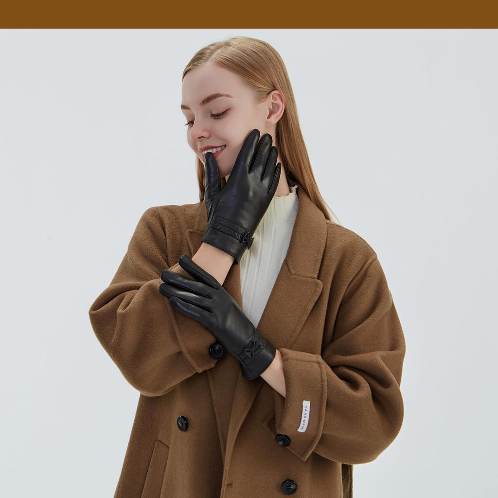 Leather Motorcycle Smartphone Fleece Cold Knot Soft [JOOFAN] Women's Gloves, Gloves, Compatible, Commuting, School, Gift, Winter, Leather, Sheepskin,