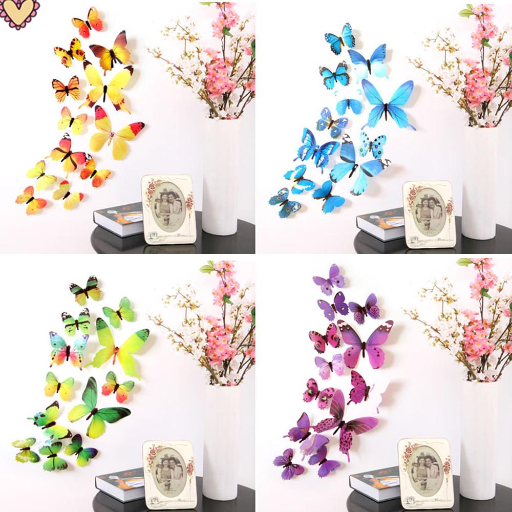 

12pcs дома наклейки стены Термоаппликации украшения 3D бабочки Радуга