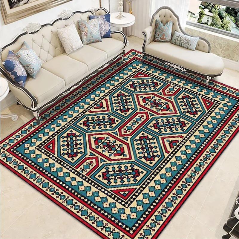 Retro Ethnic Style European-style Living Room Carpet Bohemian Non-slip Coffee Table Carpet Household Easy-to-take Crystal Velvet Carpet